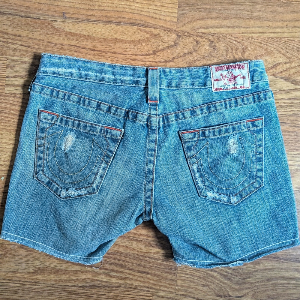 True Religion Blue Jean Shorts with Horseshoe Stitching